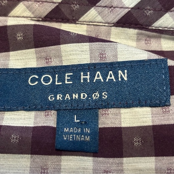 COLE HAAN Mens Burgandy White Plaid Grand Os Performance Button Down Shirt Sz L - Picture 3 of 5